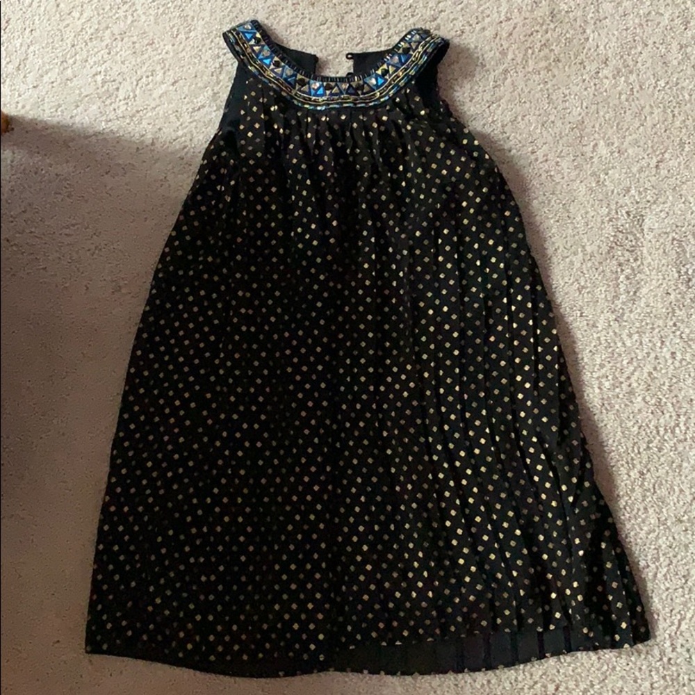 Black/Gold Print Dress With Beaded Neckline